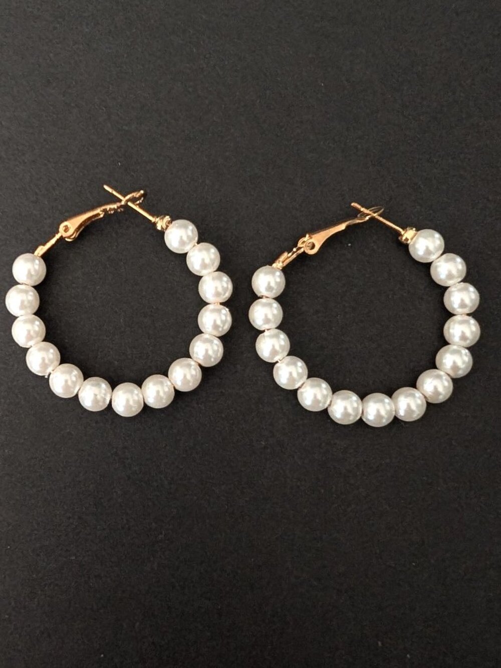 Faux white pearl hoop earrings